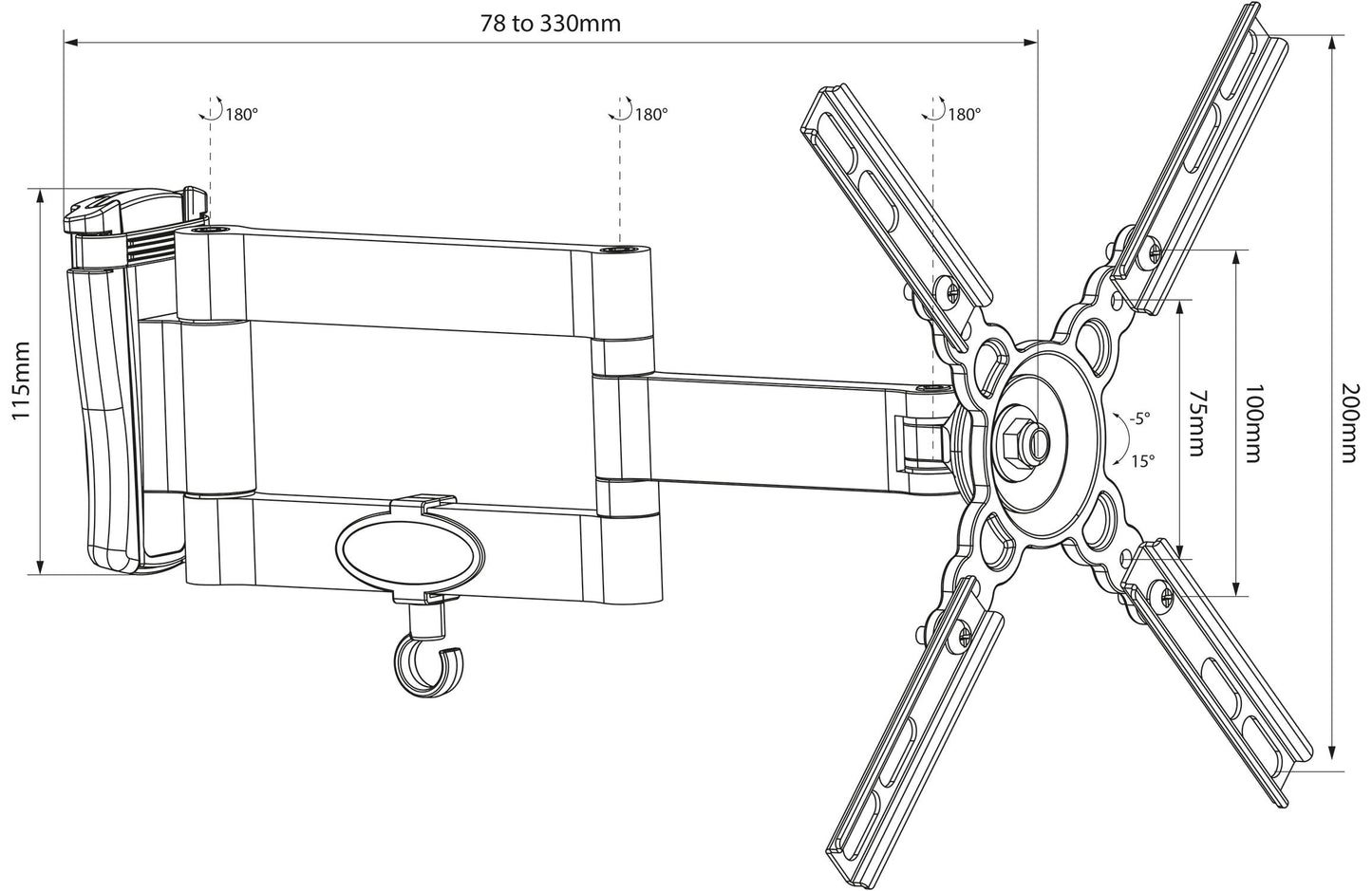 AV:LINK TV Wall Bracket - Dual Arm - 13" - 40" - HQT201 - 129.512