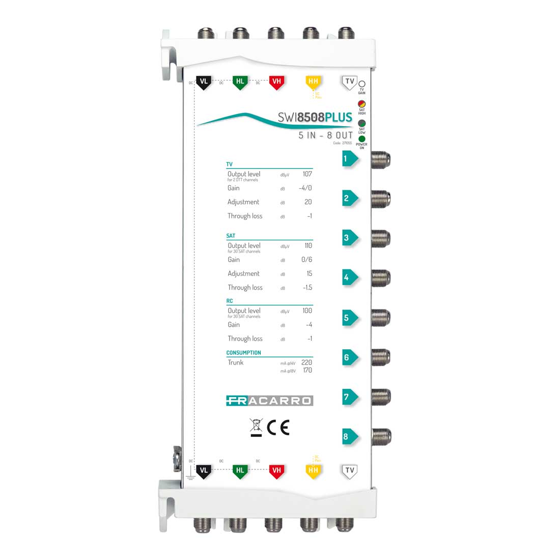 Fracarro XS5 8 Way Multiswitch - SWI8508PLUS - 271055