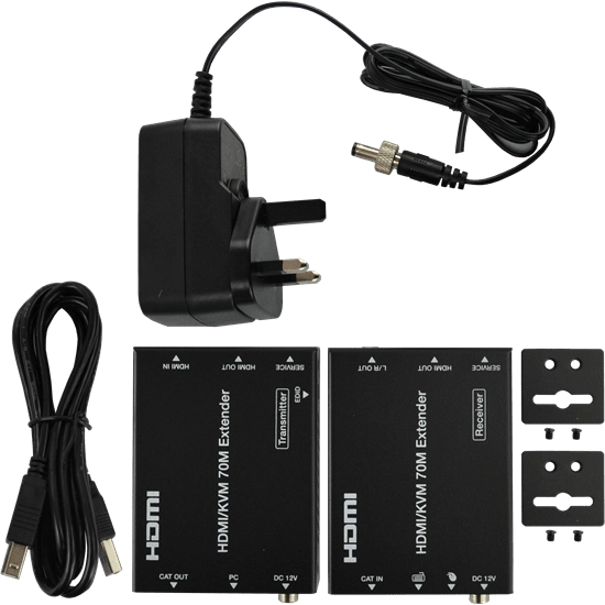 Proception KVM Extender 70m, 4K@60Hz 4:4:4, 2x USB1.1, PoC, HDMI loop through, EDID, Ideal for CCTV