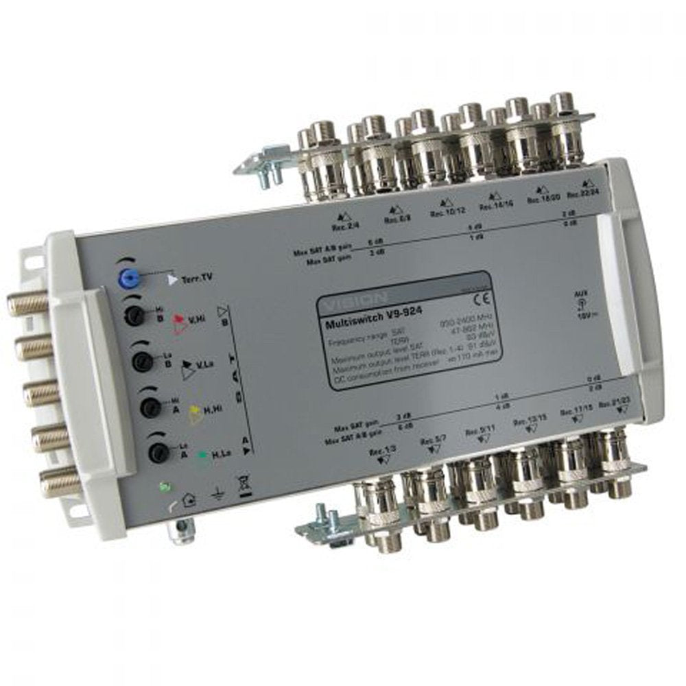 Vision 9 x 24 Multi-Switch With Earth Bars, Stepped Gain Outputs. Line Powered EV9-924