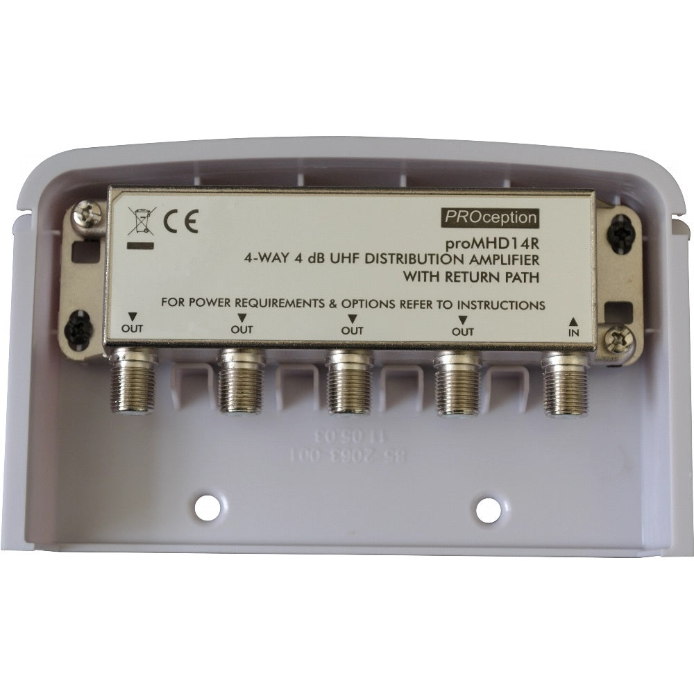 PROception 4 Way UHF Medium Gain Masthead Amplifier with Return Path 1 In 4 Out - 4dB - PROMHD14R