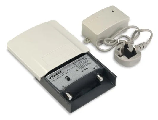 Vision 13dB Ultra-Low Noise Single Output Outdoor Amplifier with PSU V20-13T KIT - 123800