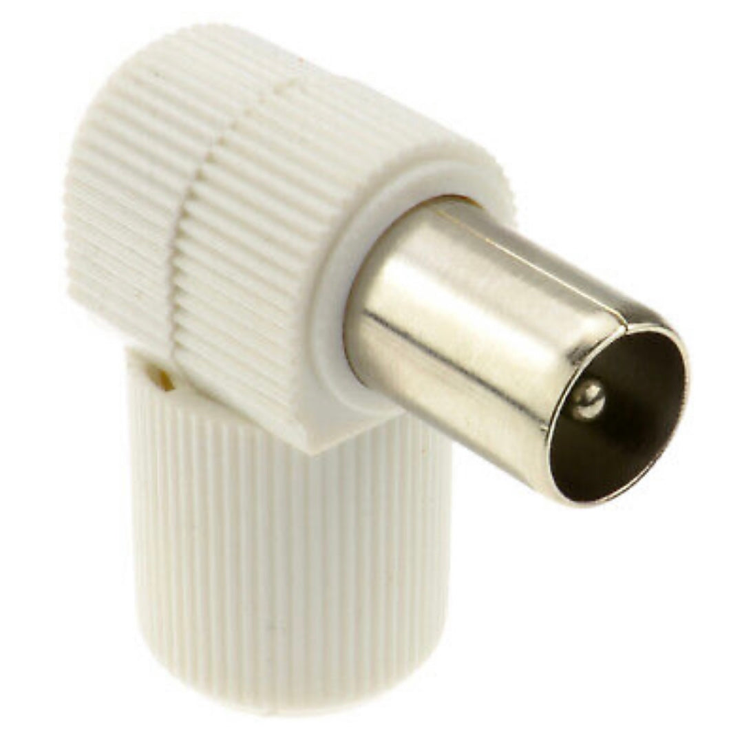 Coax Right Angle Plug White for TV Aerial Cables/Freeview