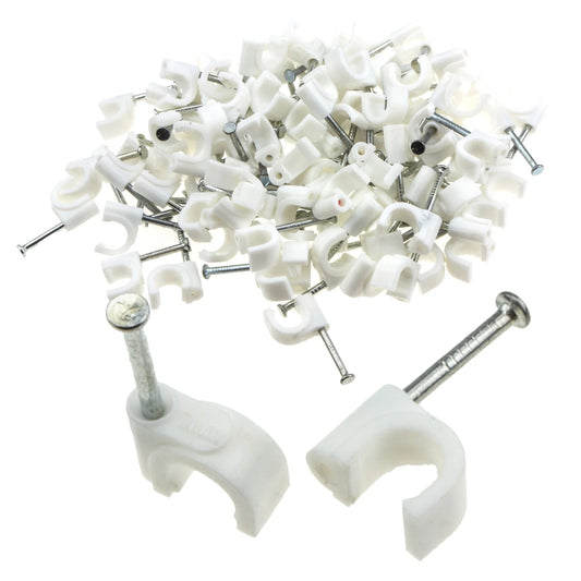 7mm White Round Cable Clips - Box 100
