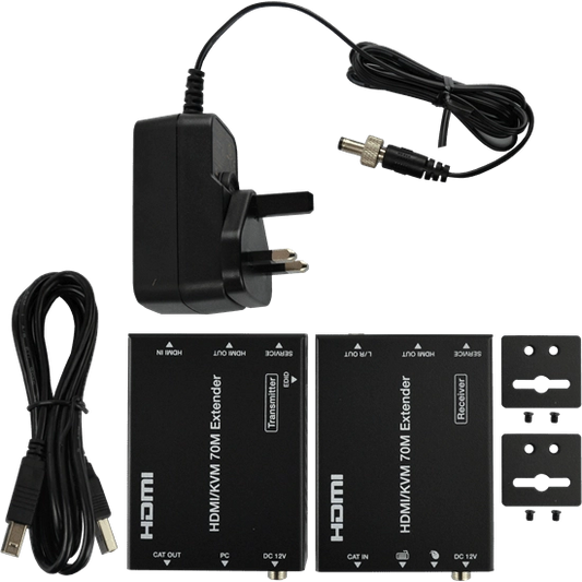 Proception KVM Extender 70m, 4K@60Hz 4:4:4, 2x USB1.1, PoC, HDMI loop through, EDID, Ideal for CCTV